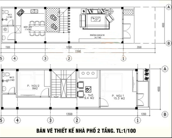 Bản vẽ xin phép xây dựng cho nhà 2-3 tầng